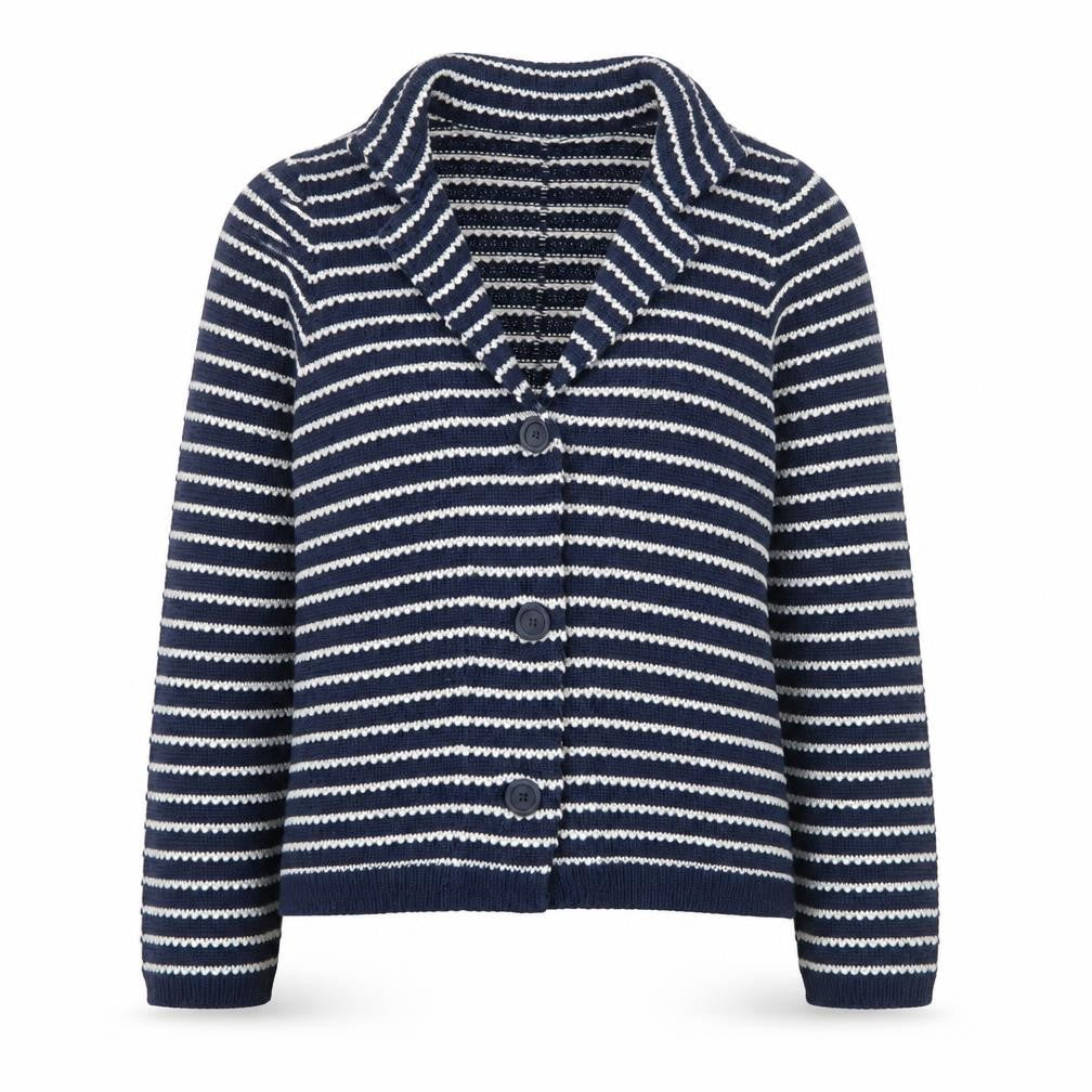 RABE Womens Blue Striped Cardigan Size 14 V-Neck Knit Cotton Blend