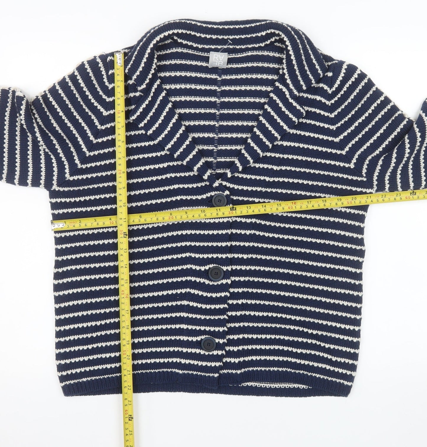 RABE Womens Blue Striped Cardigan Size 14 V-Neck Knit Cotton Blend