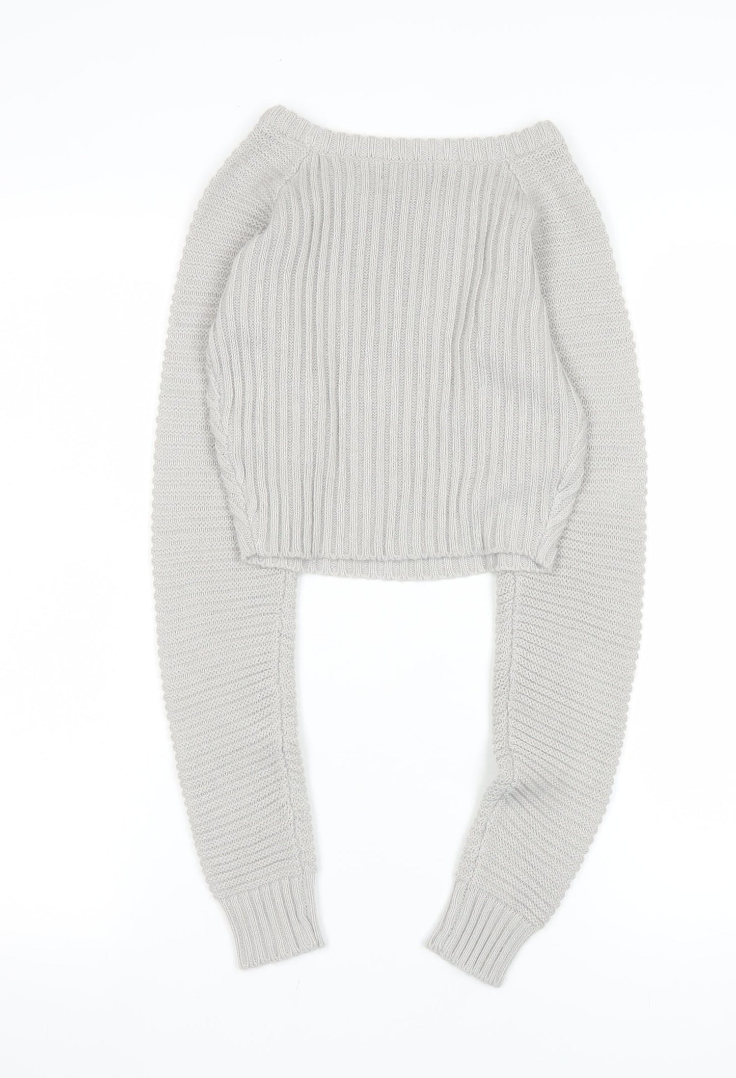 PrettyLittleThing Petite Women’s Grey Ribbed Knit Crew Neck Jumper Size S