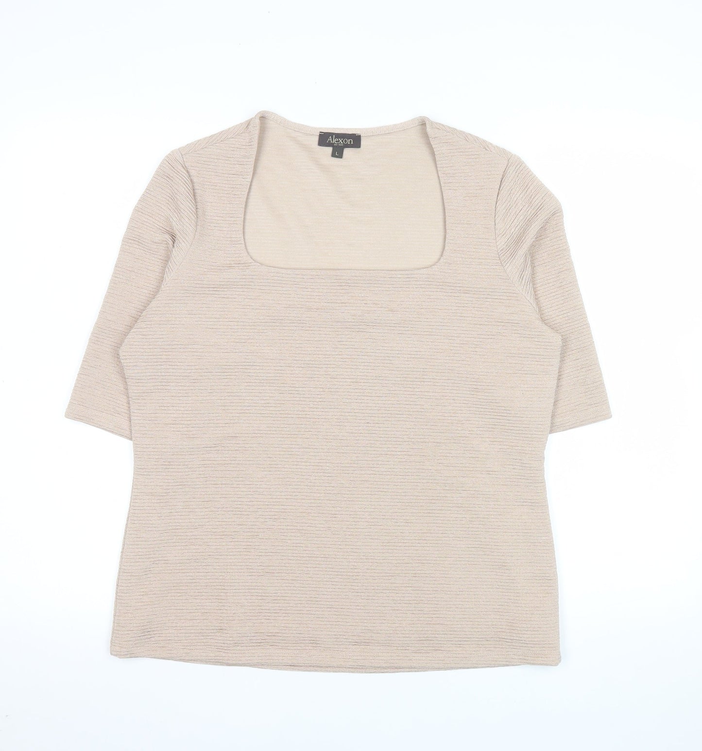 Alexon Women Beige 3/4 Sleeve Square Neck Top L Polyester Blend