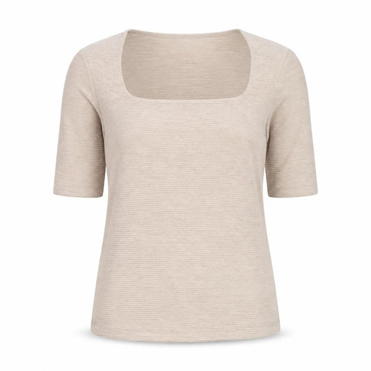 Alexon Women Beige 3/4 Sleeve Square Neck Top L Polyester Blend