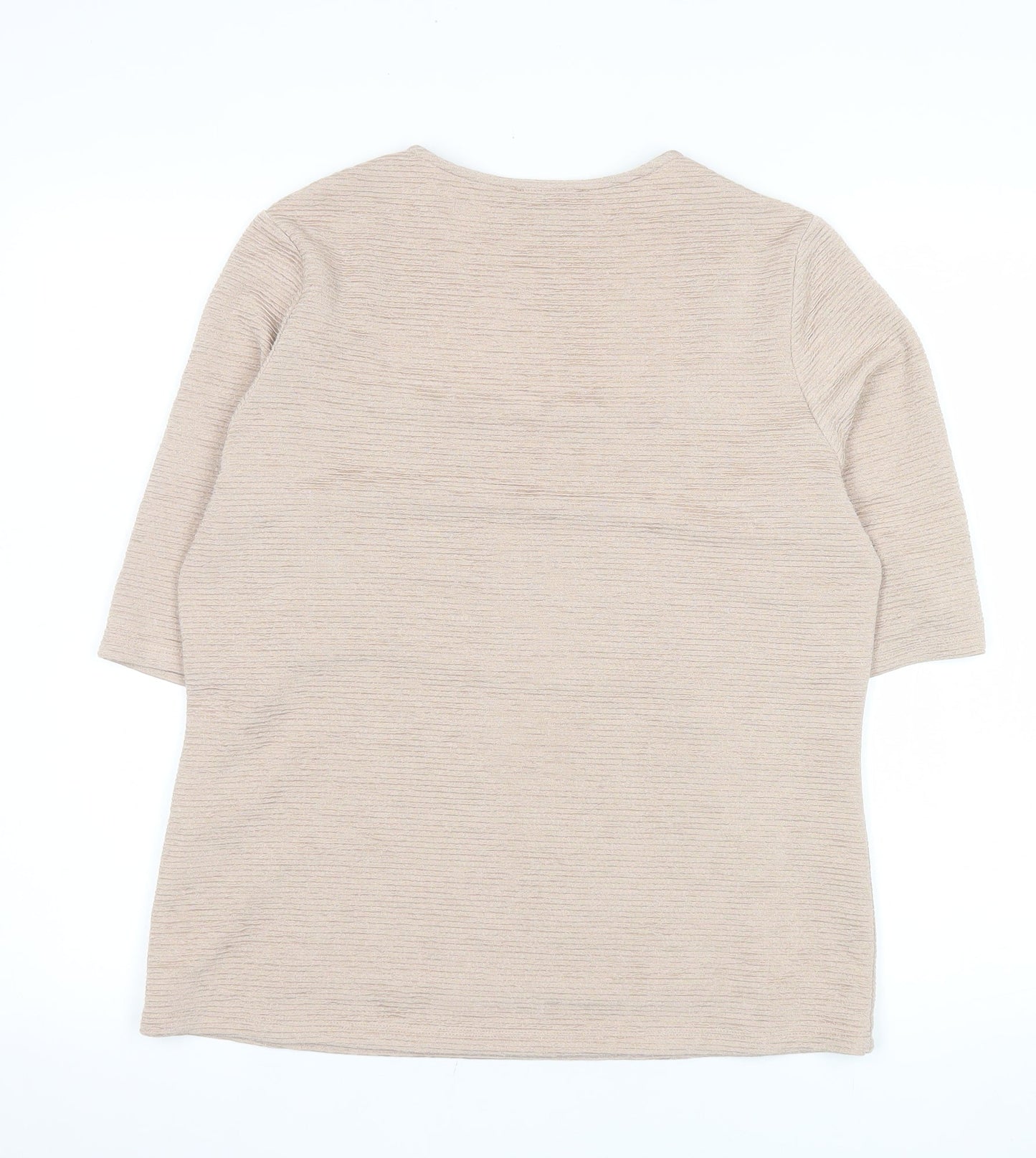 Alexon Women Beige 3/4 Sleeve Square Neck Top L Polyester Blend