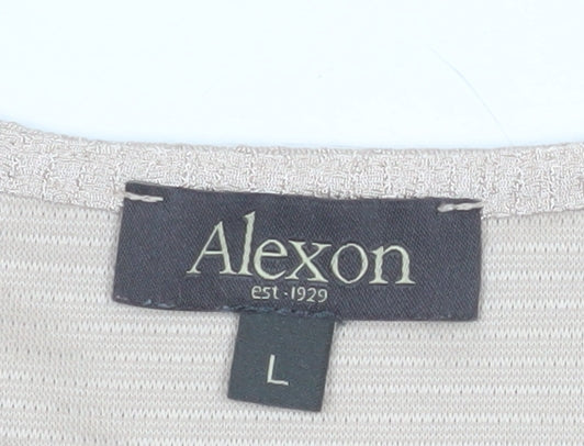 Alexon Women Beige 3/4 Sleeve Square Neck Top L Polyester Blend
