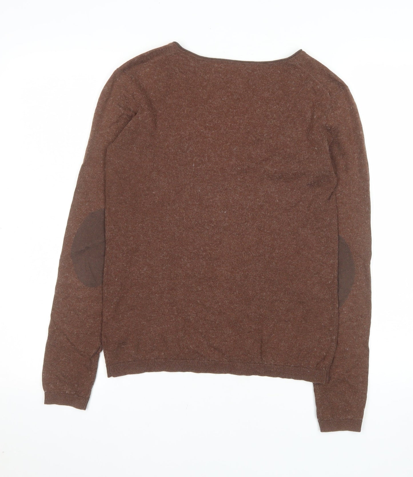 Tommy Hilfiger Womens Brown V-Neck Wool Cotton Jumper Size S