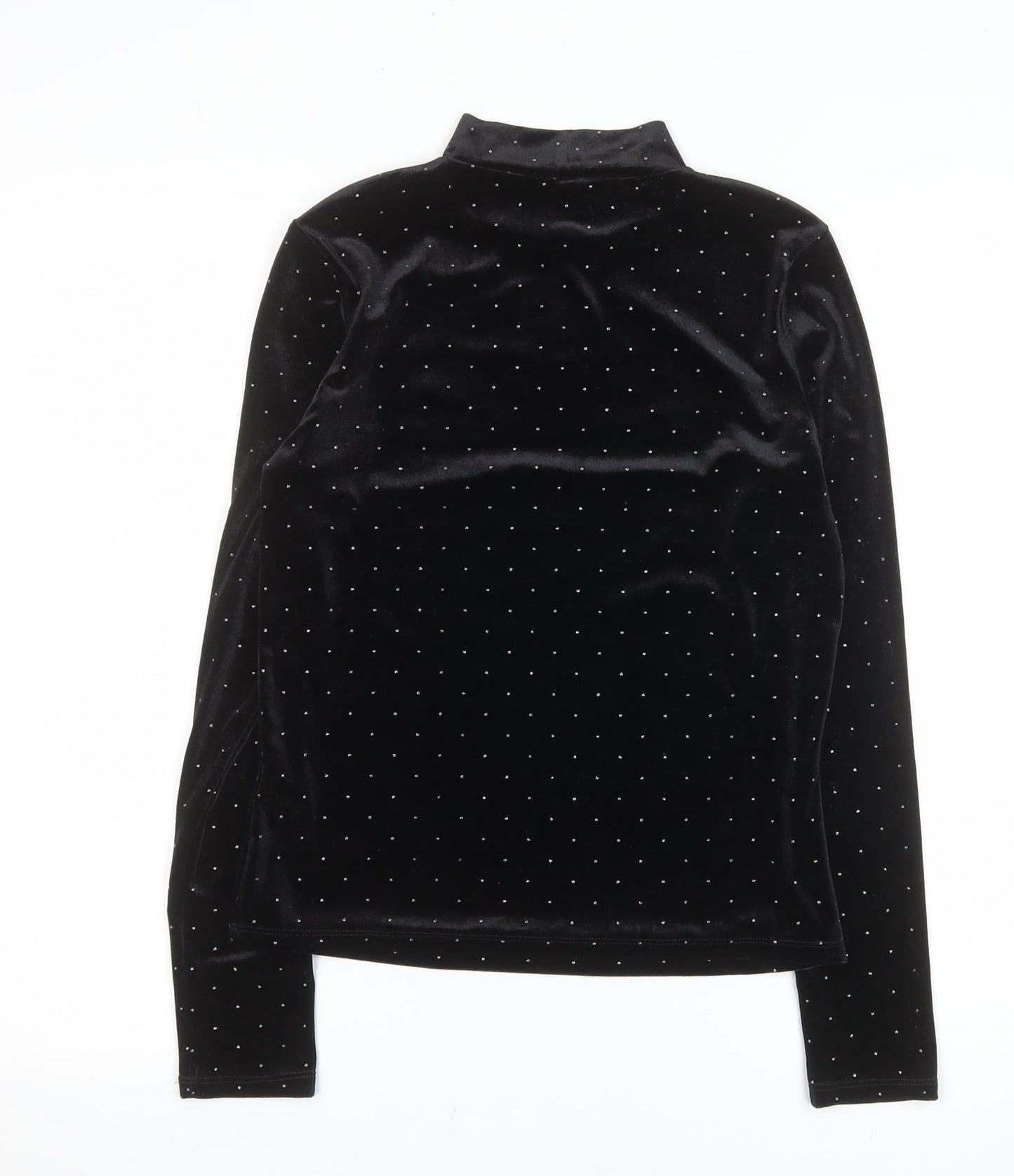 Monki Women Black Mock Neck Velvet Long Sleeve Top Size S