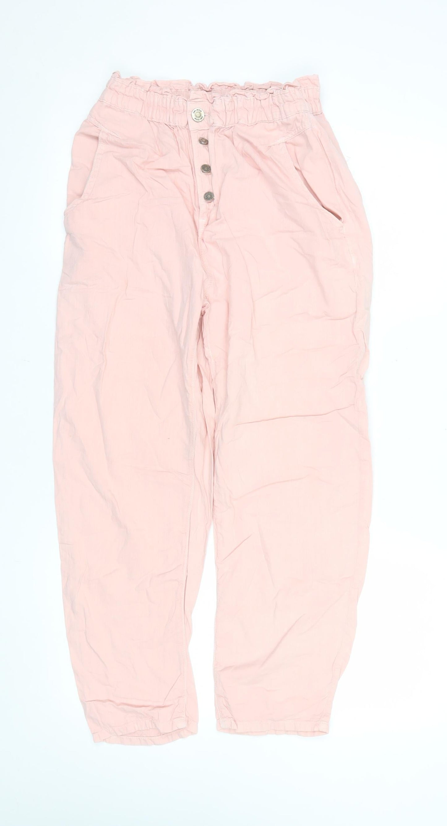ZARA Women Pink Paperbag Cotton Tapered Trousers Size 8