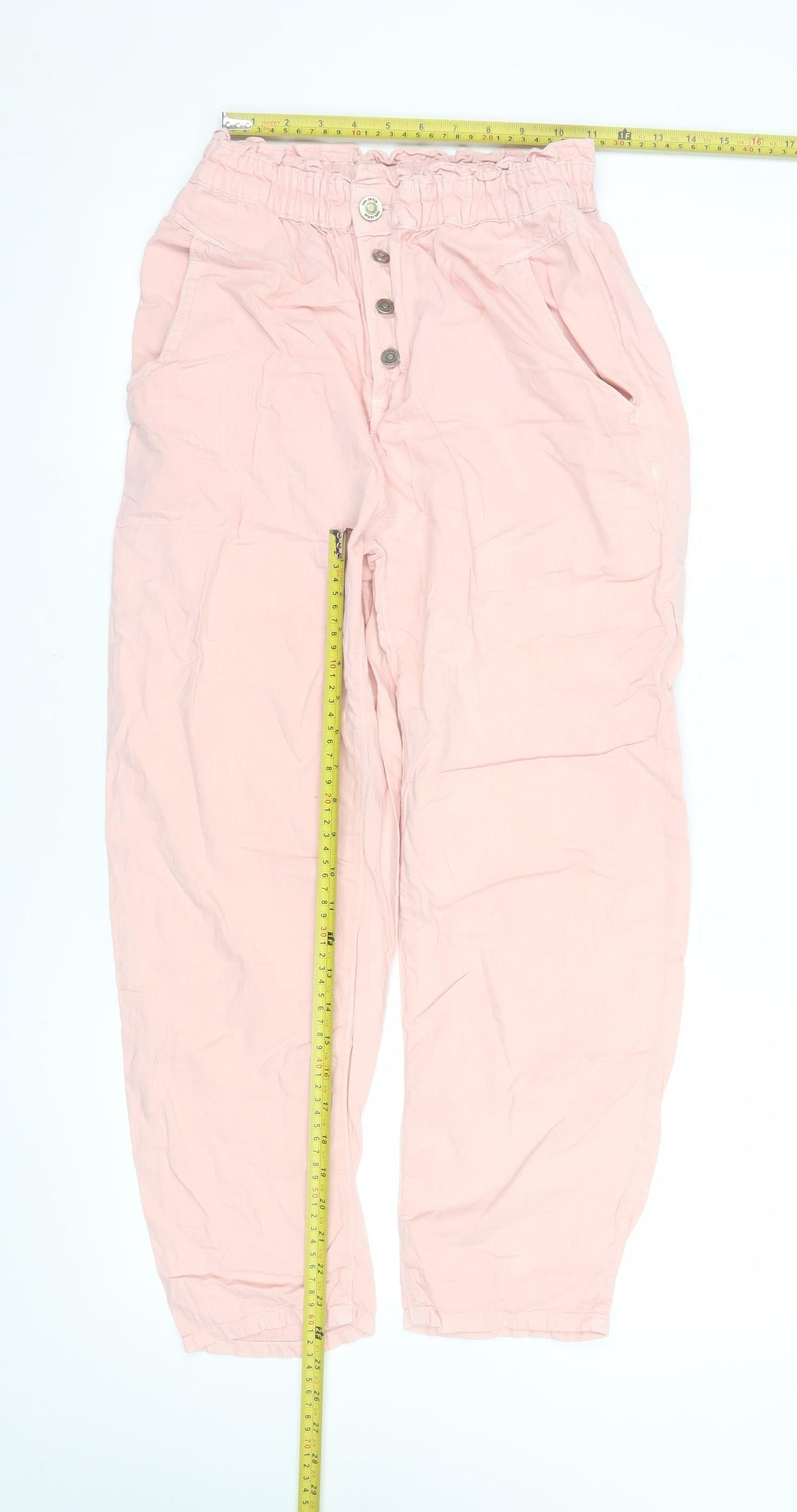 ZARA Women Pink Paperbag Cotton Tapered Trousers Size 8