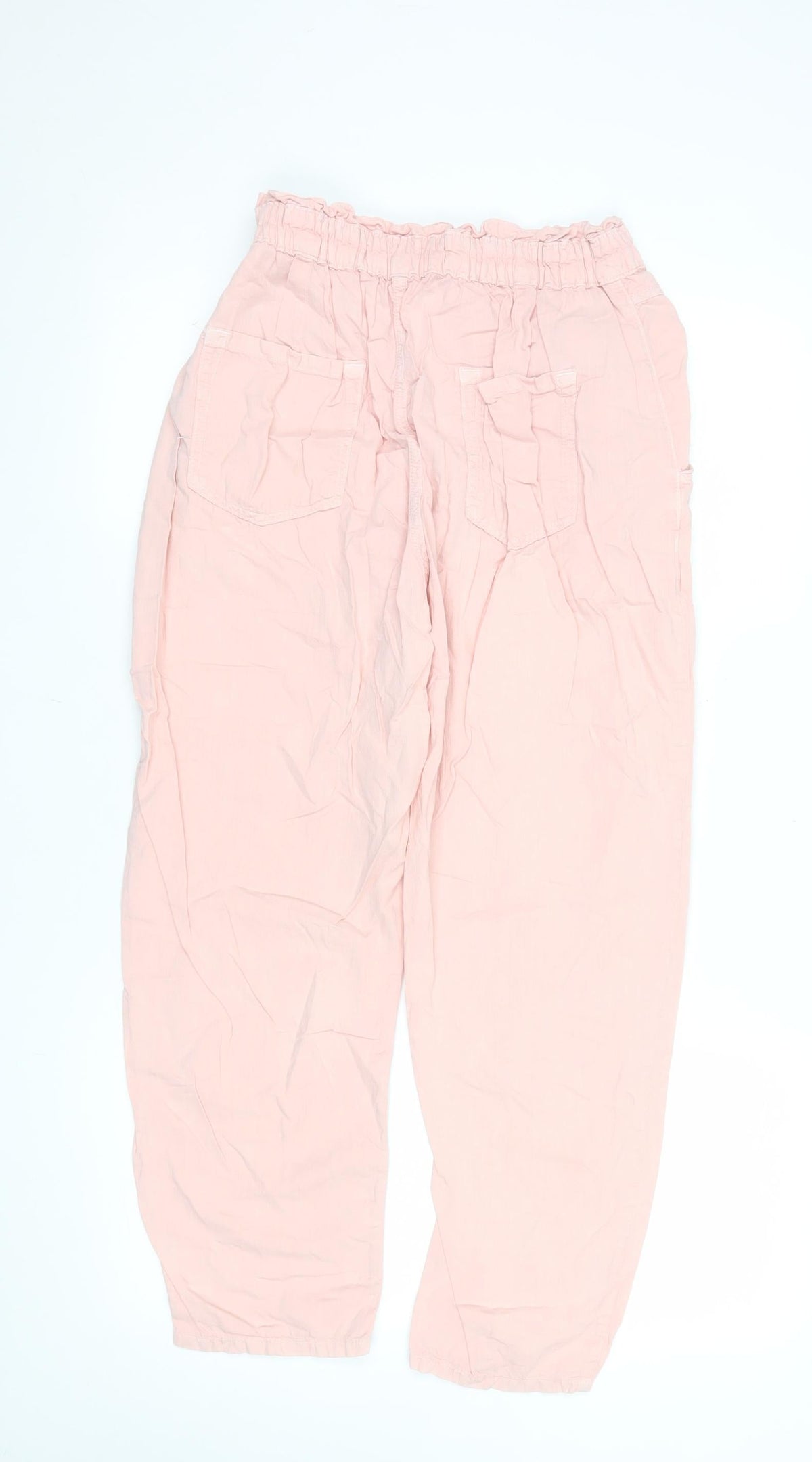 ZARA Women Pink Paperbag Cotton Tapered Trousers Size 8
