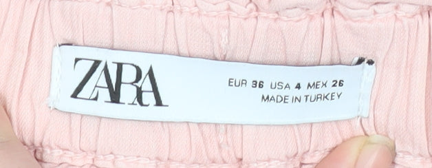 ZARA Women Pink Paperbag Cotton Tapered Trousers Size 8