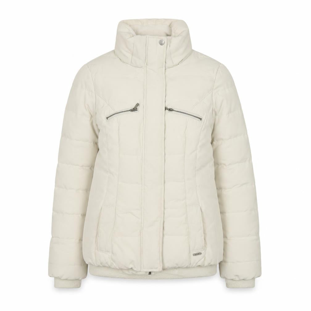 Zara Women Ivory Puffer Jacket Size 12 Down Filled Zip Winter Coat