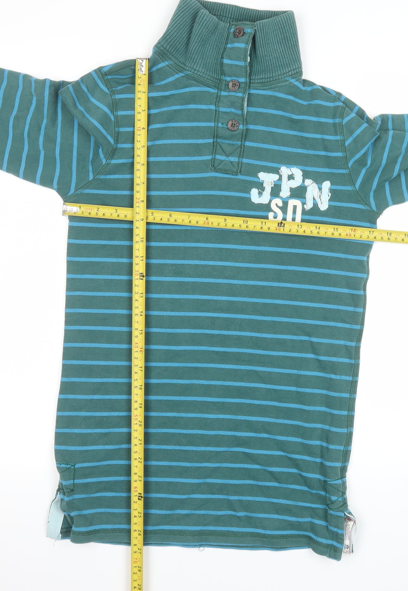 Superdry Men's Green Striped Henley Sweatshirt M Long Sleeve
