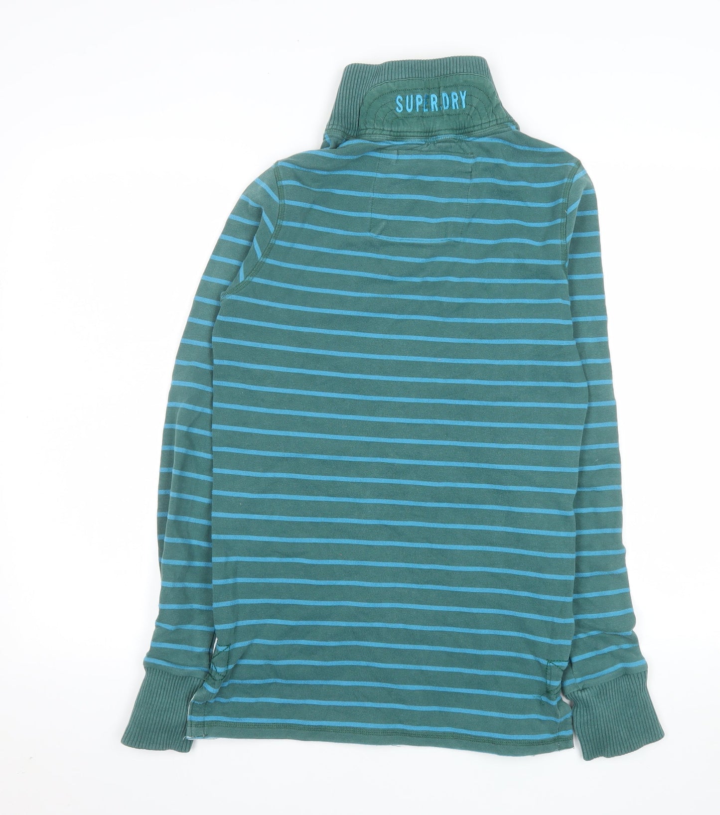 Superdry Men's Green Striped Henley Sweatshirt M Long Sleeve