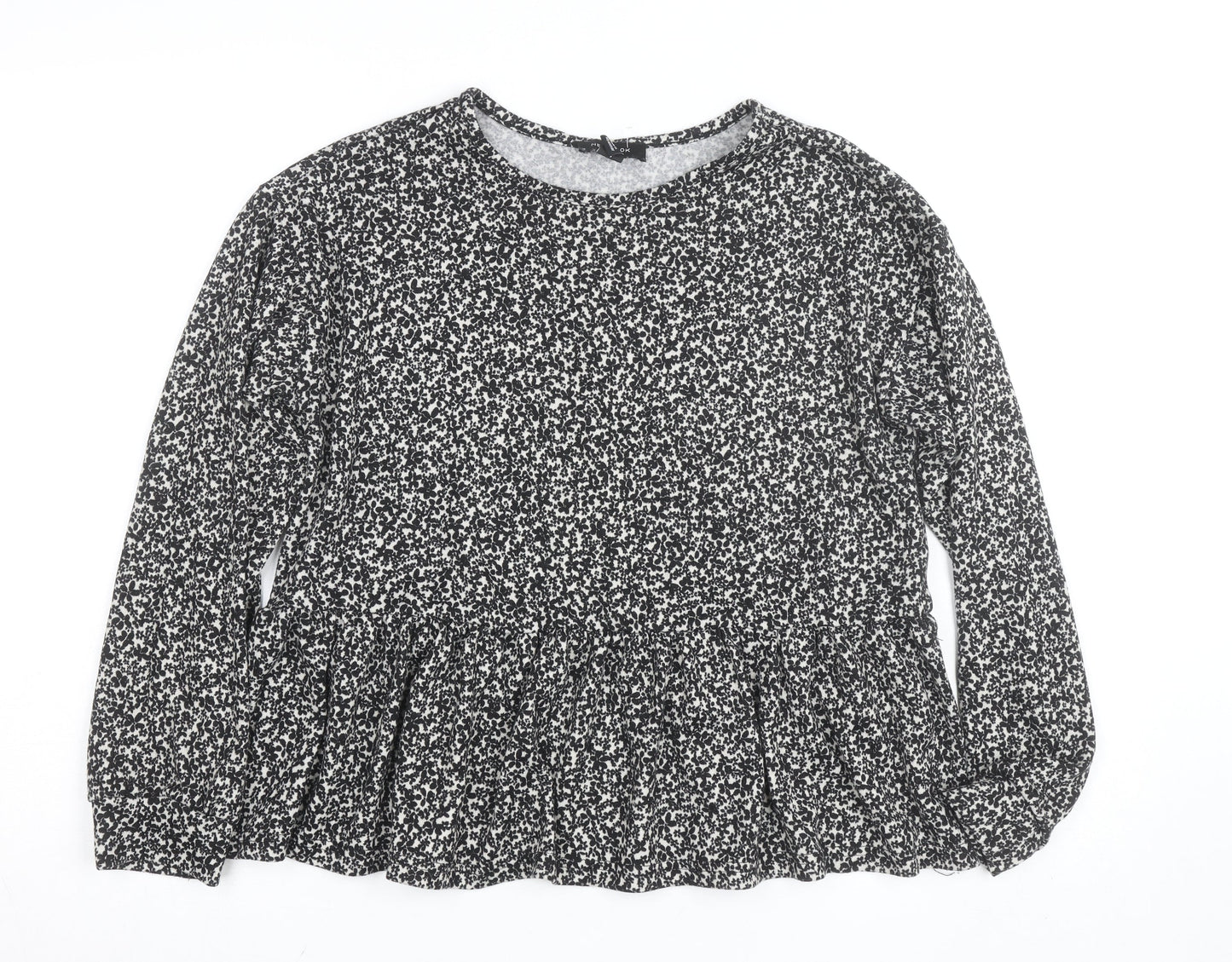 New Look Women's Black Floral Peplum Long Sleeve Blouse Size M