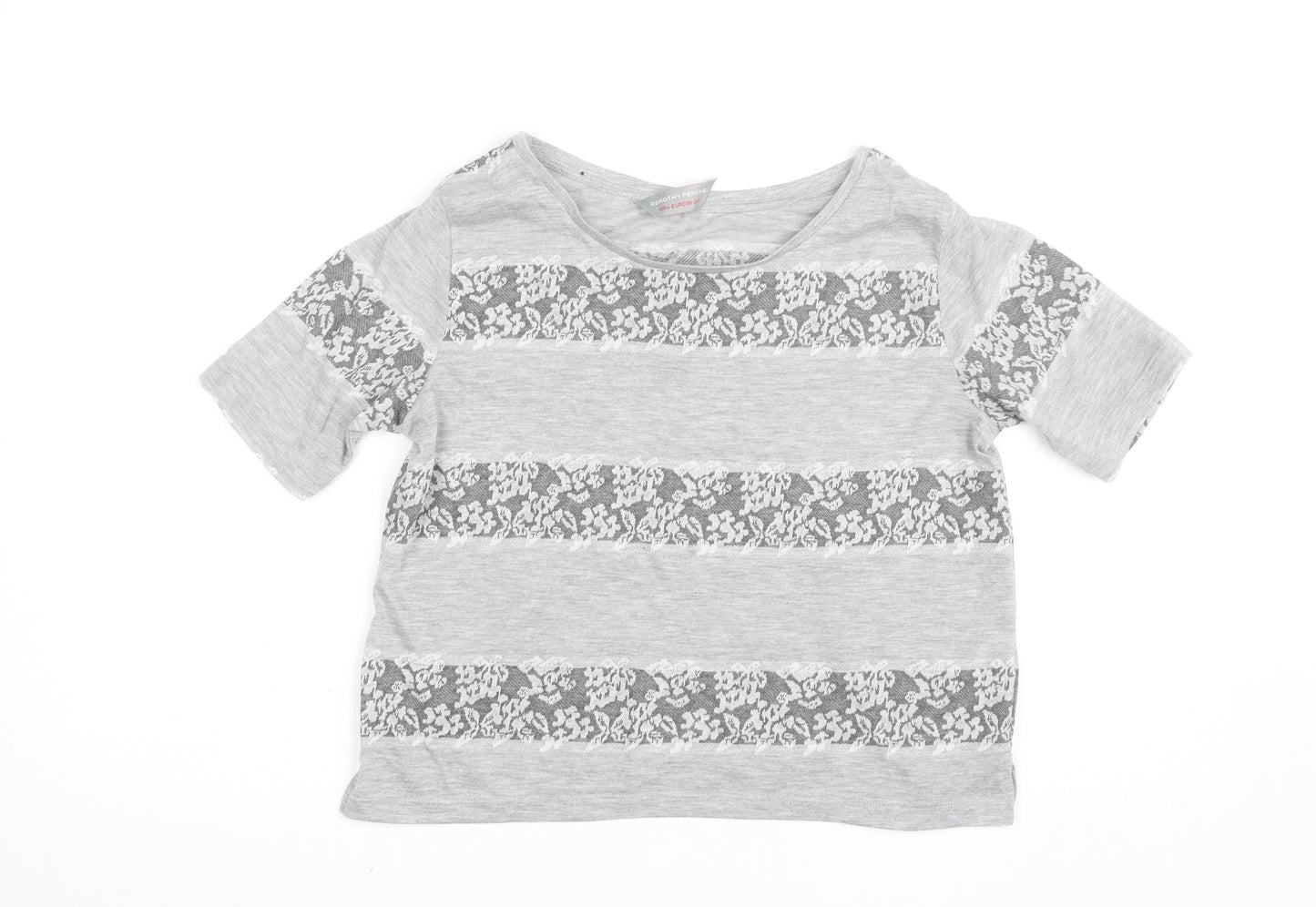 Dorothy Perkins Womens Grey Lace Stripe Short Sleeve T-Shirt UK 8