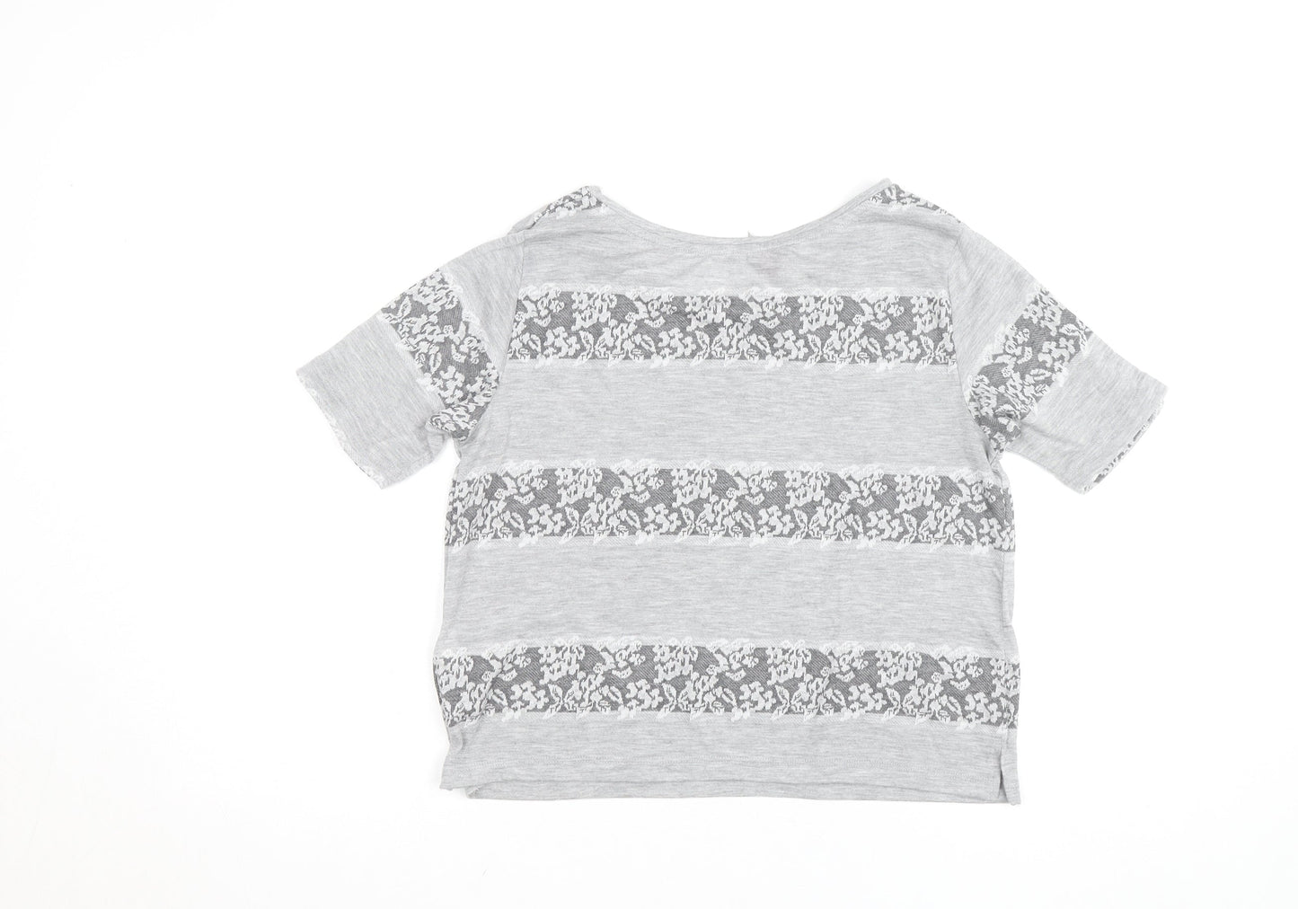 Dorothy Perkins Womens Grey Lace Stripe Short Sleeve T-Shirt UK 8