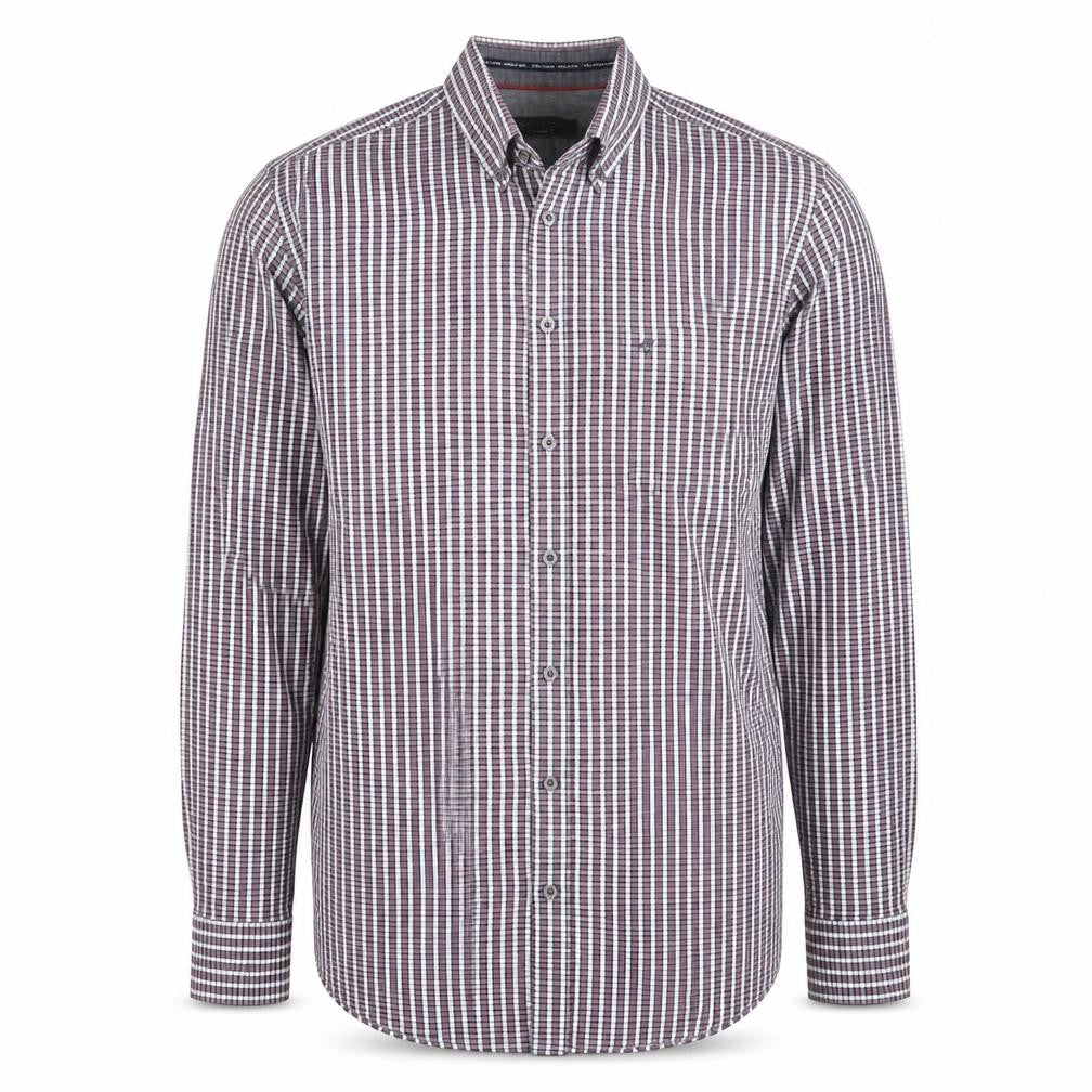 Casa Moda Men's Purple Check Long Sleeve Button-Up Shirt L