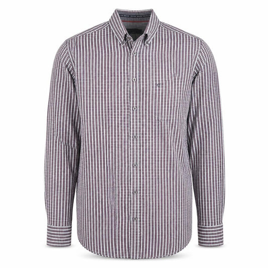 Casa Moda Men's Purple Check Long Sleeve Button-Up Shirt L
