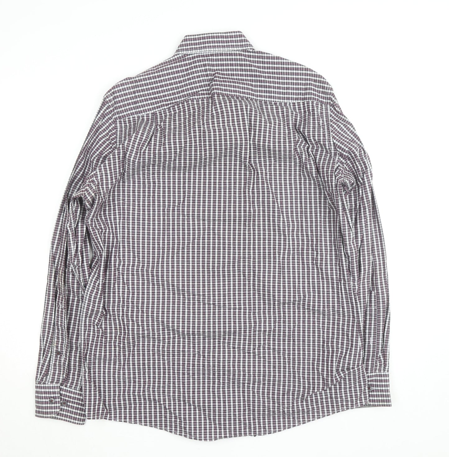 Casa Moda Men's Purple Check Long Sleeve Button-Up Shirt L
