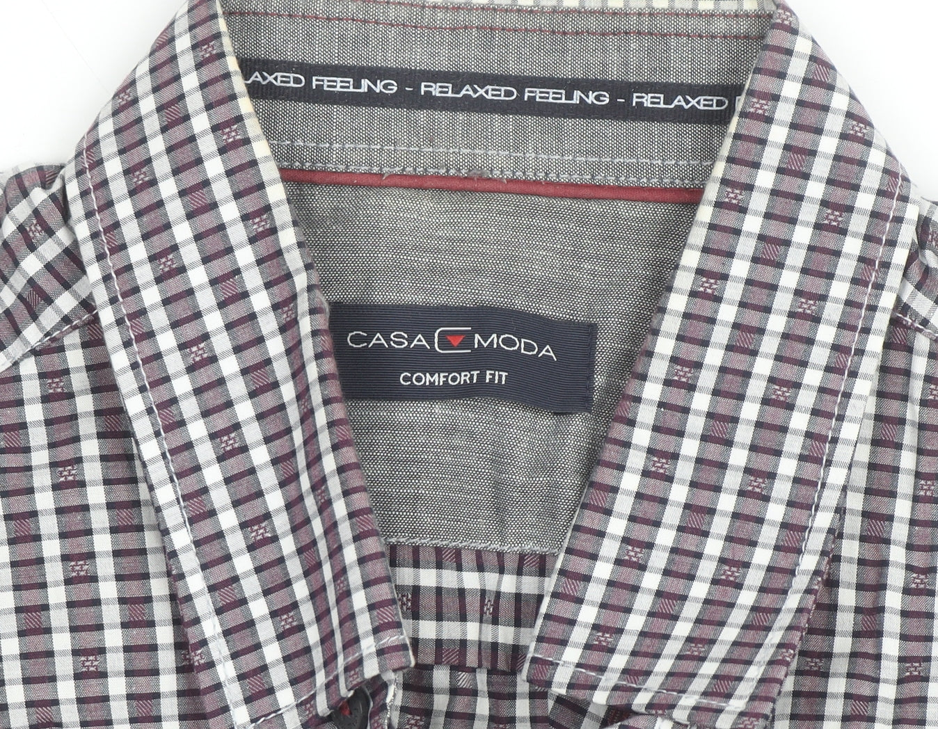Casa Moda Men's Purple Check Long Sleeve Button-Up Shirt L