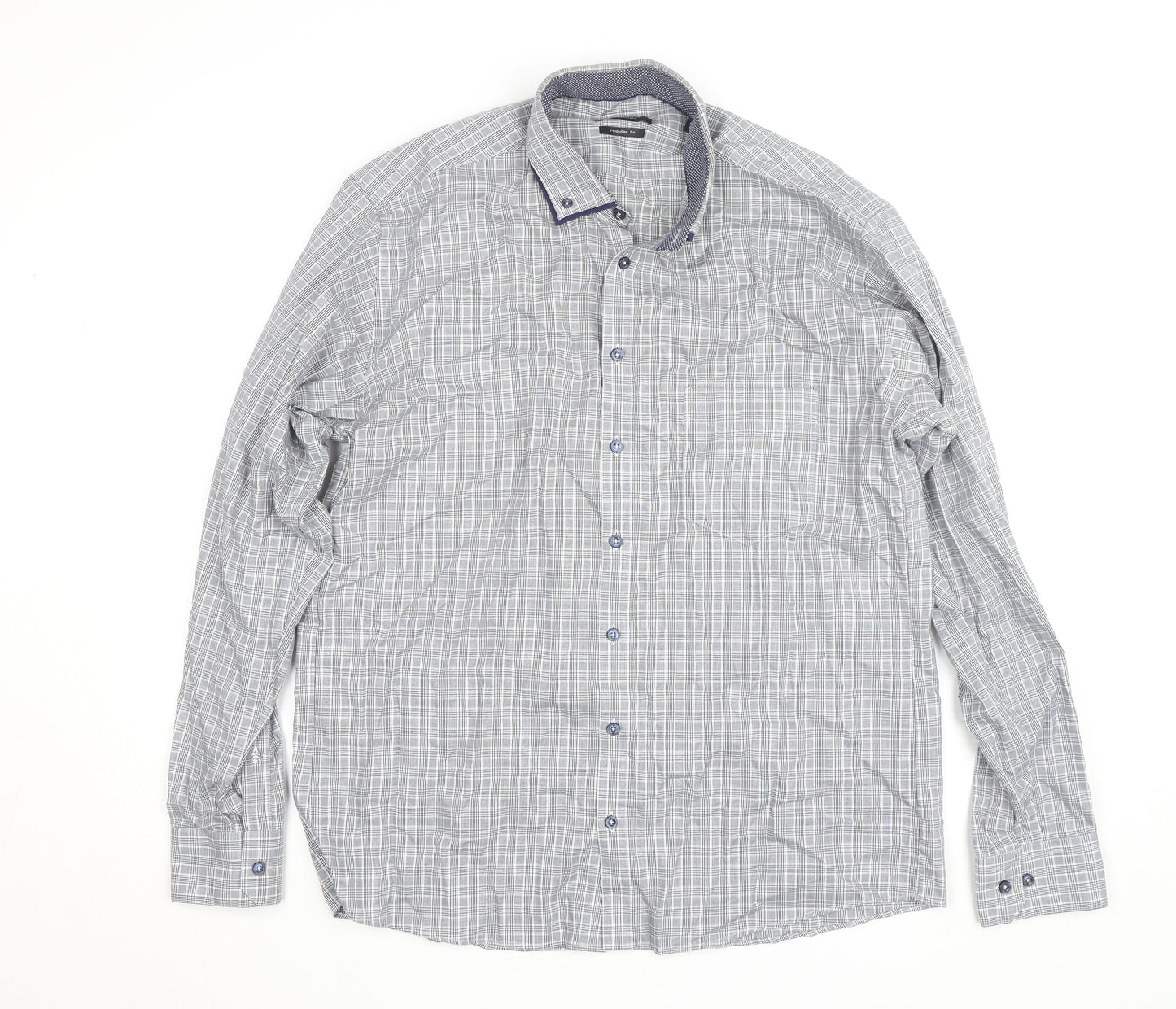 Hatico Essentials Men's Blue Check Regular Fit Long Sleeve Button-Up Shirt Size 17