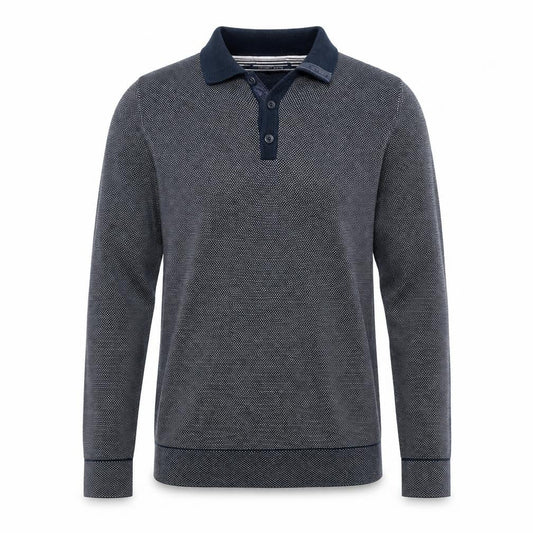 Tommy Hilfiger Men's Blue Long Sleeve Cotton Knit Button-Up Polo Shirt L