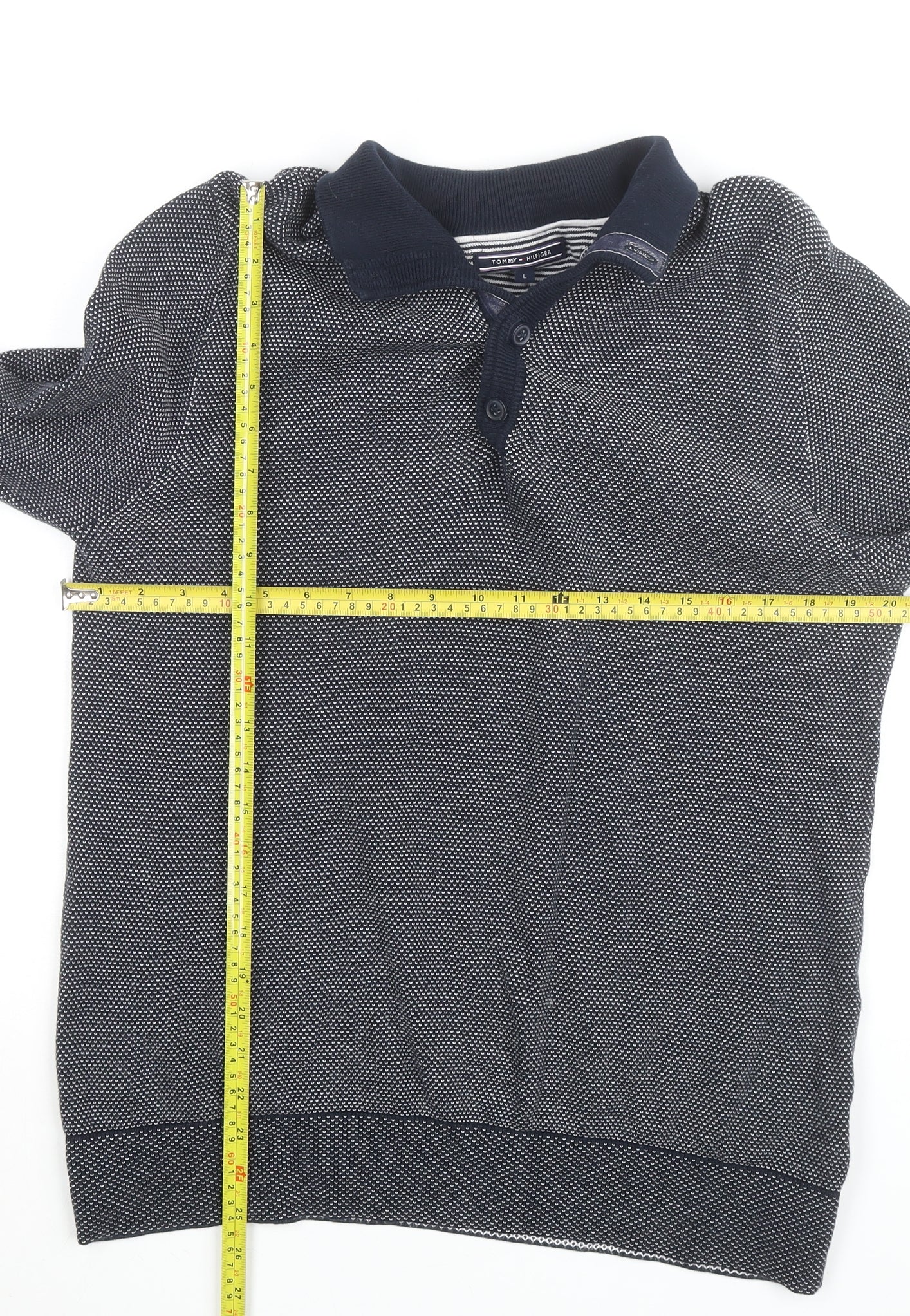Tommy Hilfiger Men's Blue Long Sleeve Cotton Knit Button-Up Polo Shirt L