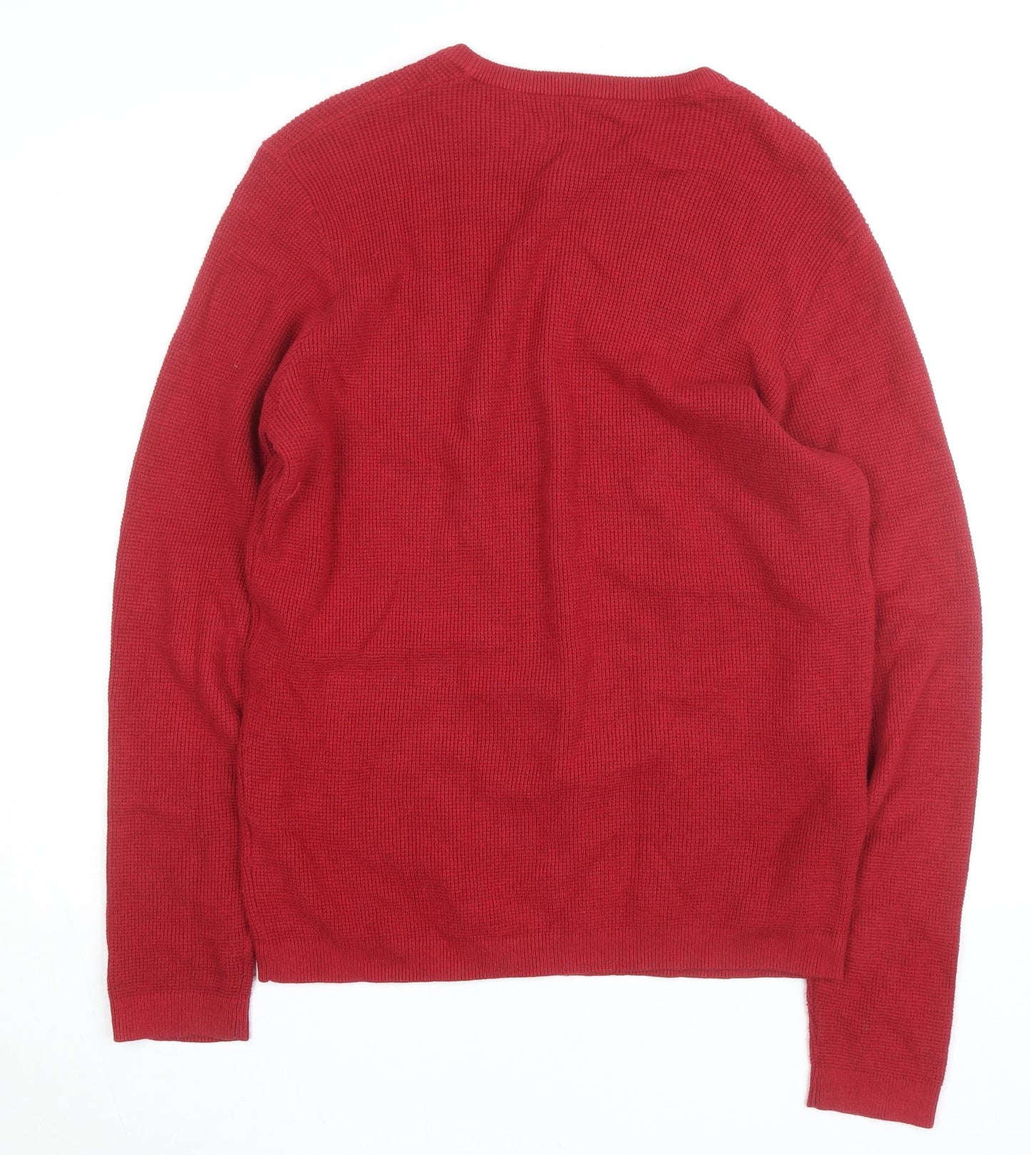 Farah Men's Red Cotton Crew Neck Jumper Size L Classic Knitwear