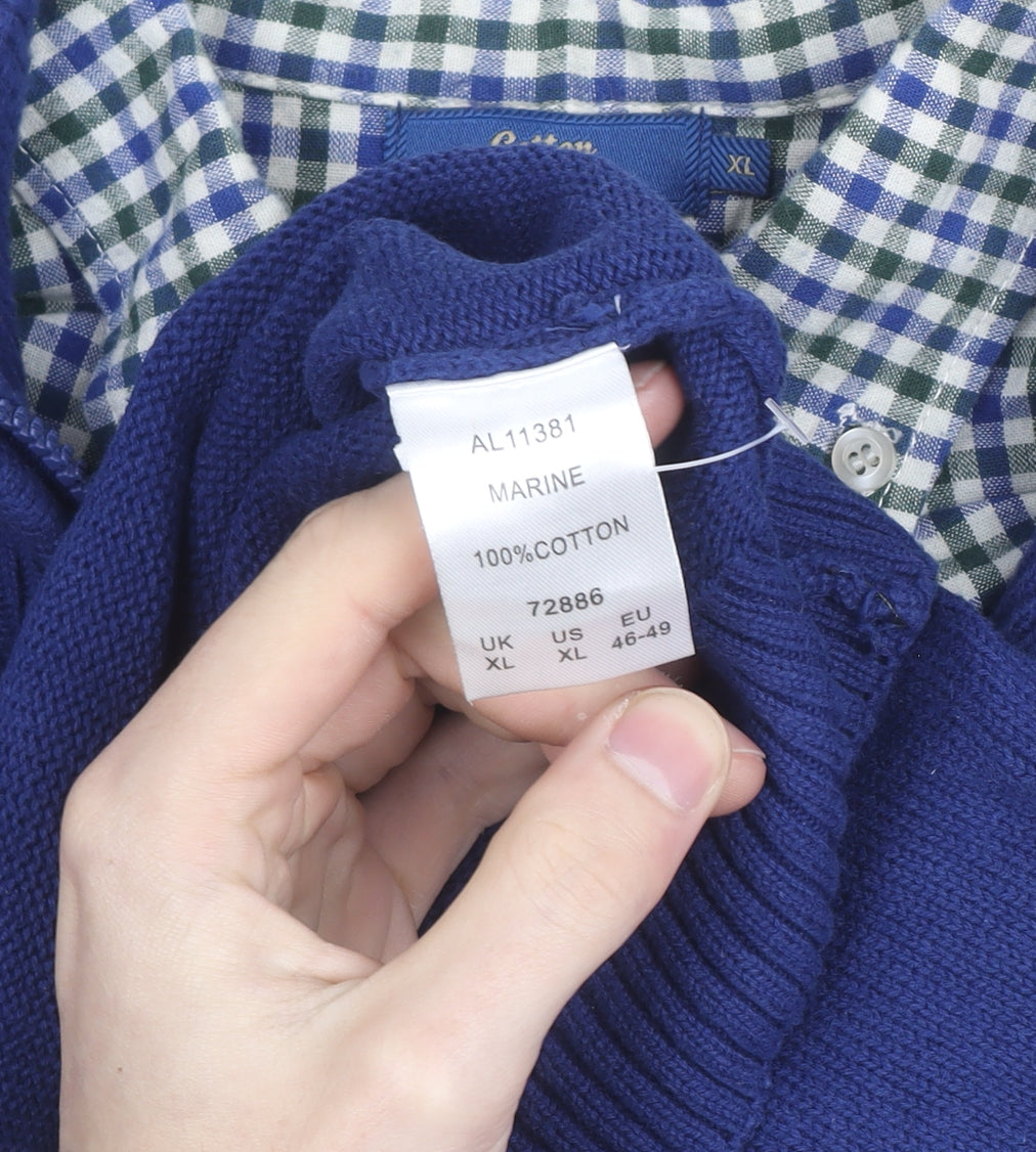 Cotton Traders Men's Blue XL 1/2 Zip High Neck Cotton Jumper