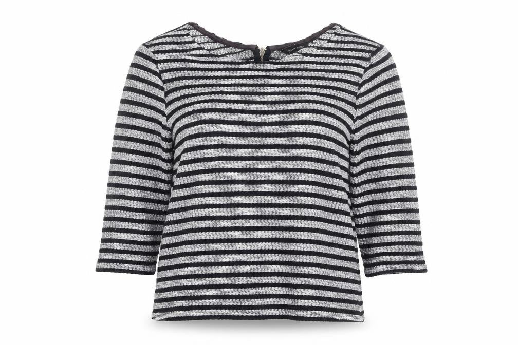 New Look Women’s Black Striped Knit Blouse Size 8 Zip Back 3/4 Sleeve