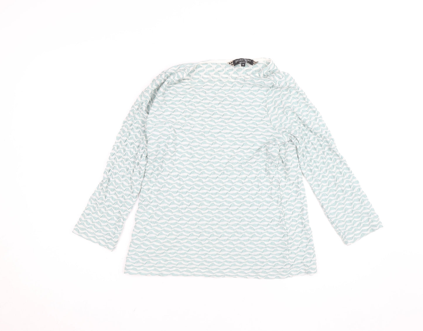 Principles by Ben de Lisi Women's Blue Geometric Long Sleeve Jersey Blouse Size 12
