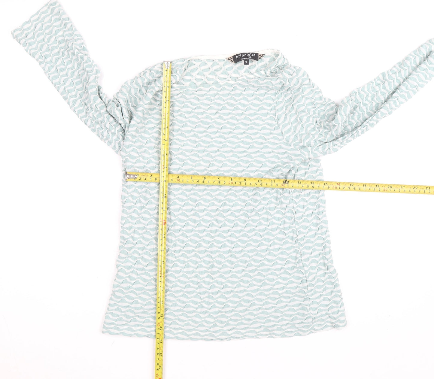 Principles by Ben de Lisi Women's Blue Geometric Long Sleeve Jersey Blouse Size 12