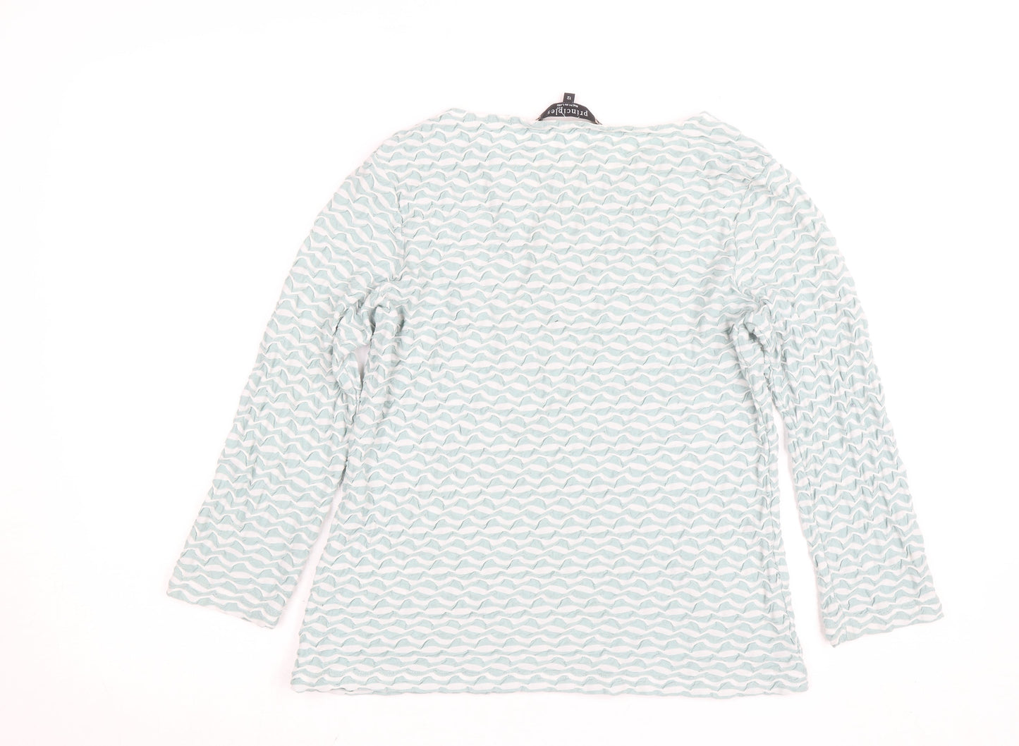 Principles by Ben de Lisi Women's Blue Geometric Long Sleeve Jersey Blouse Size 12