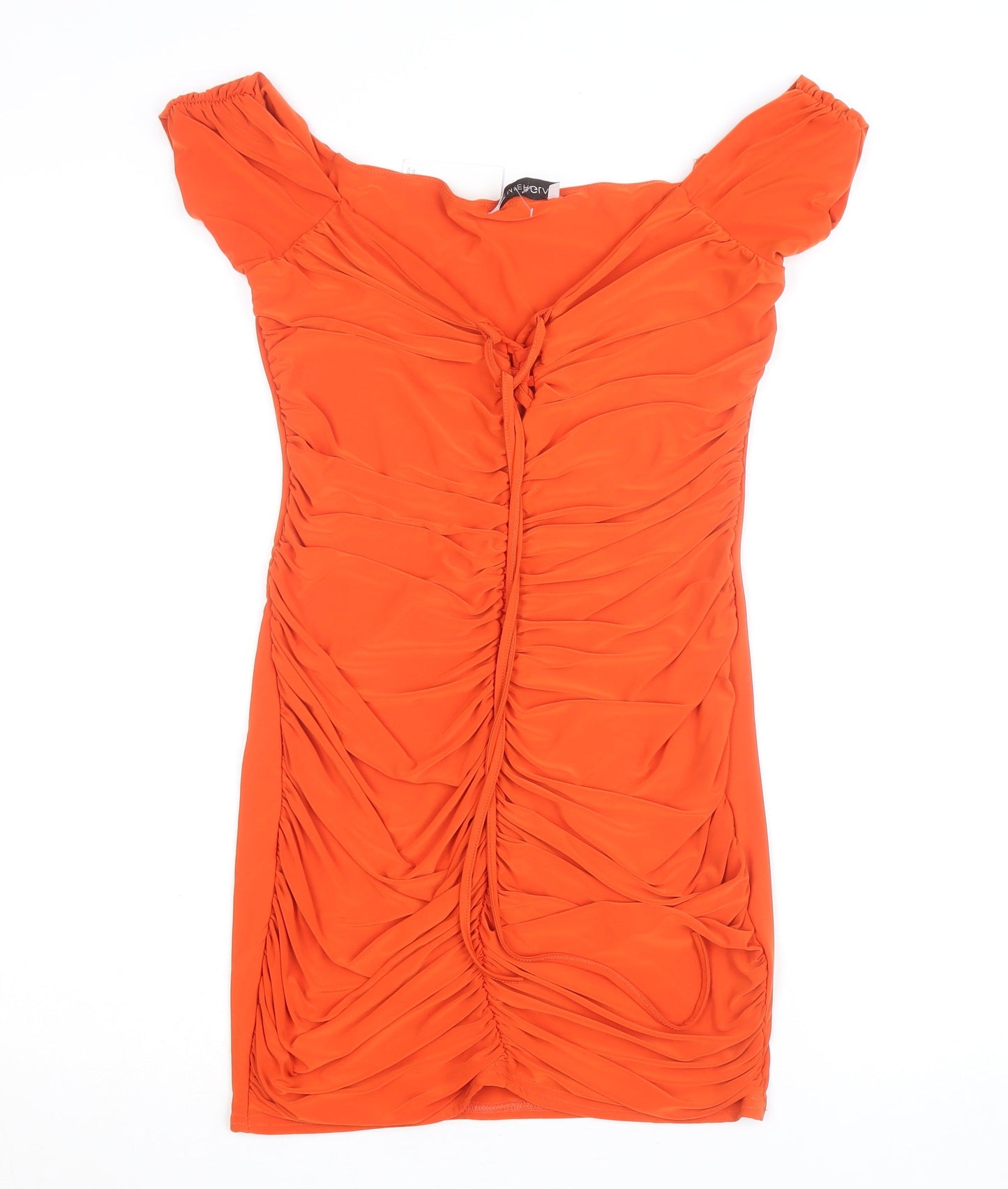 Premier Glam Women Orange Off Shoulder Ruched Bodycon Dress Size 12