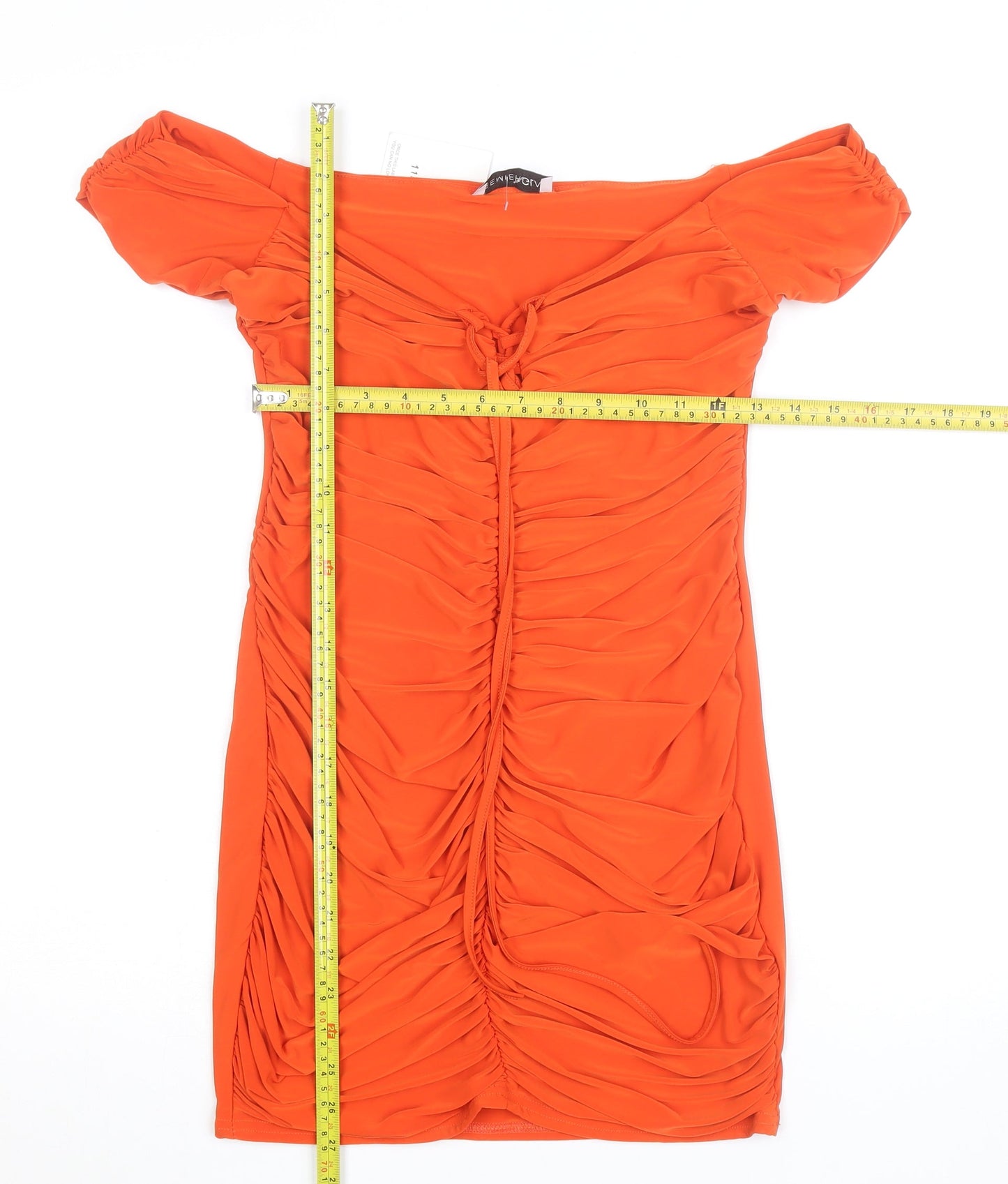 Premier Glam Women Orange Off Shoulder Ruched Bodycon Dress Size 12
