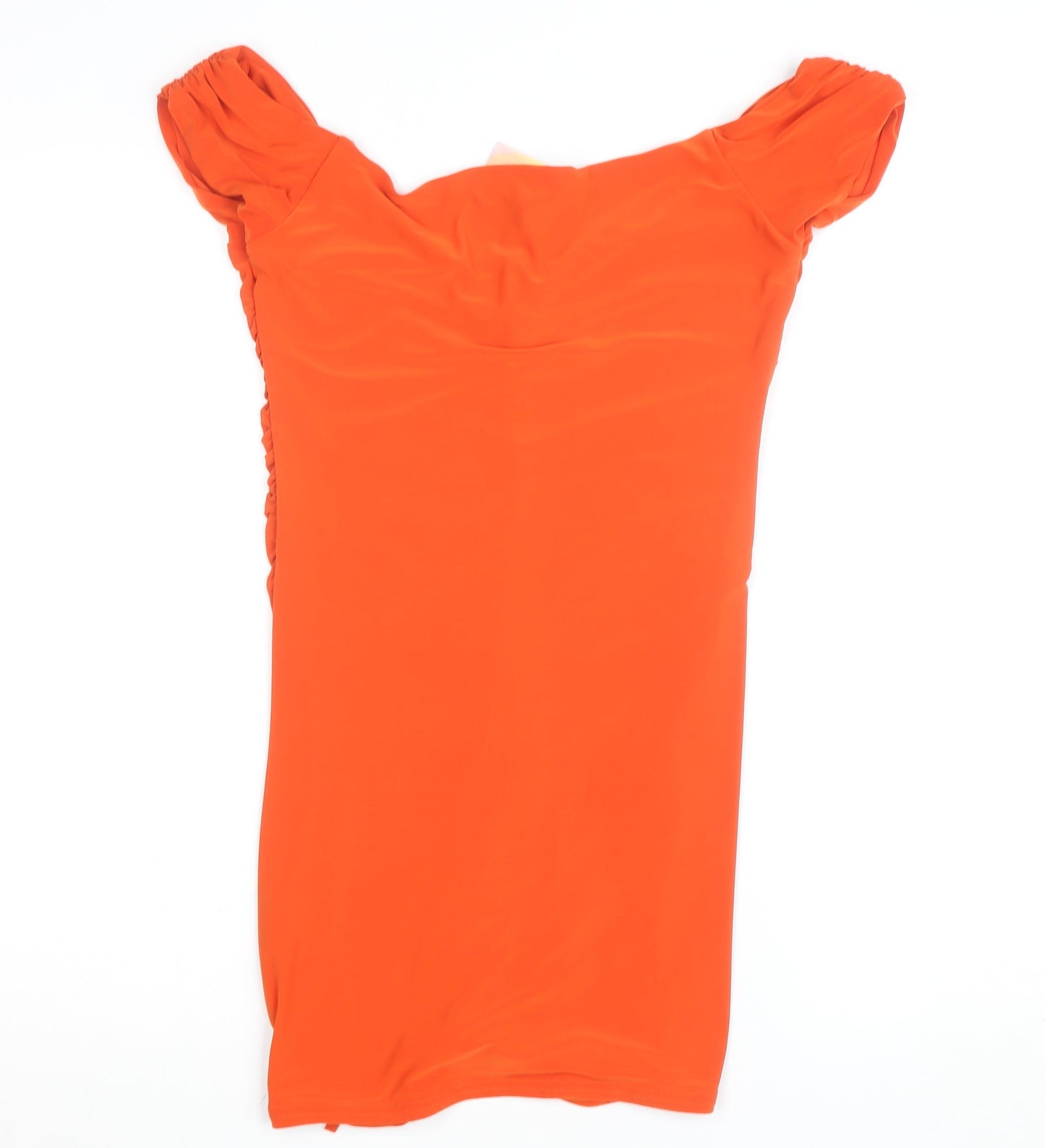 Premier Glam Women Orange Off Shoulder Ruched Bodycon Dress Size 12