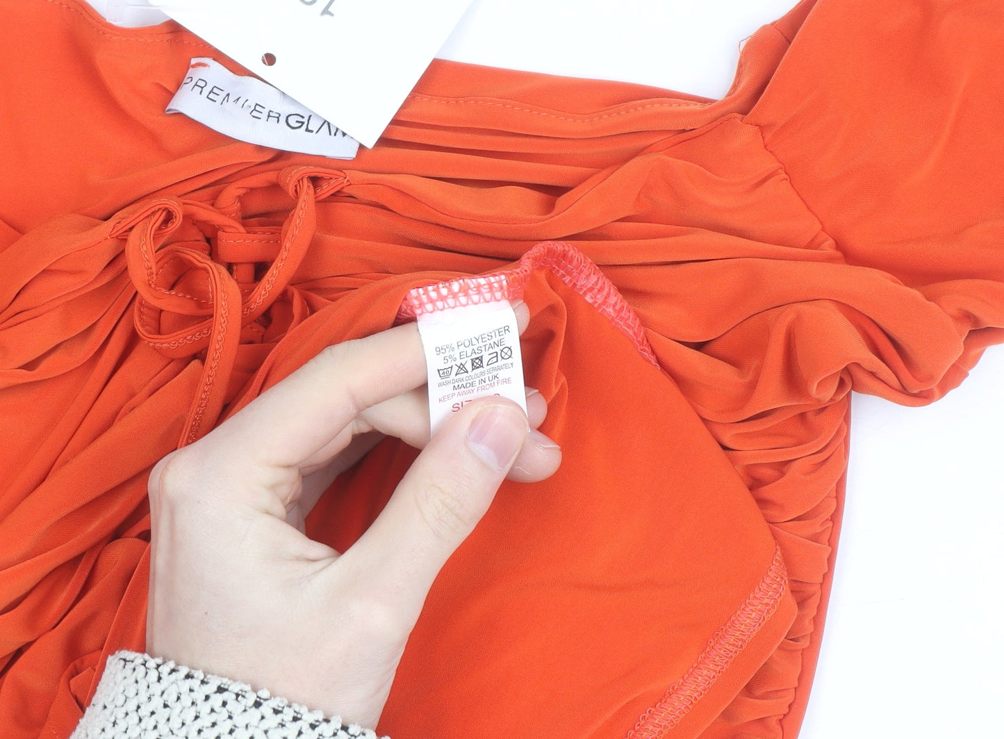 Premier Glam Women Orange Off Shoulder Ruched Bodycon Dress Size 12
