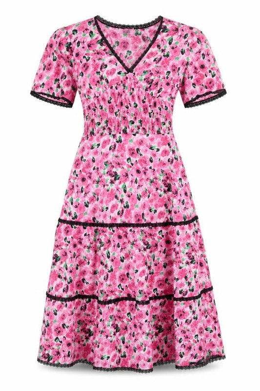 Savida Women's Pink Floral Midi Fit & Flare Dress Size 10