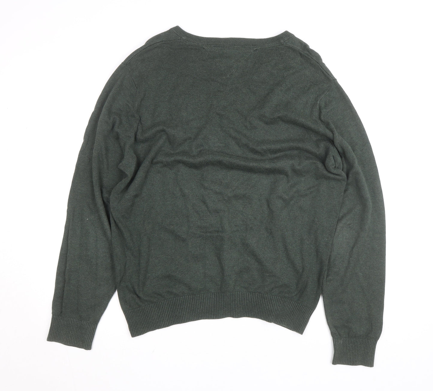 Tommy Hilfiger Mens Green V-Neck Cotton Jumper Size L