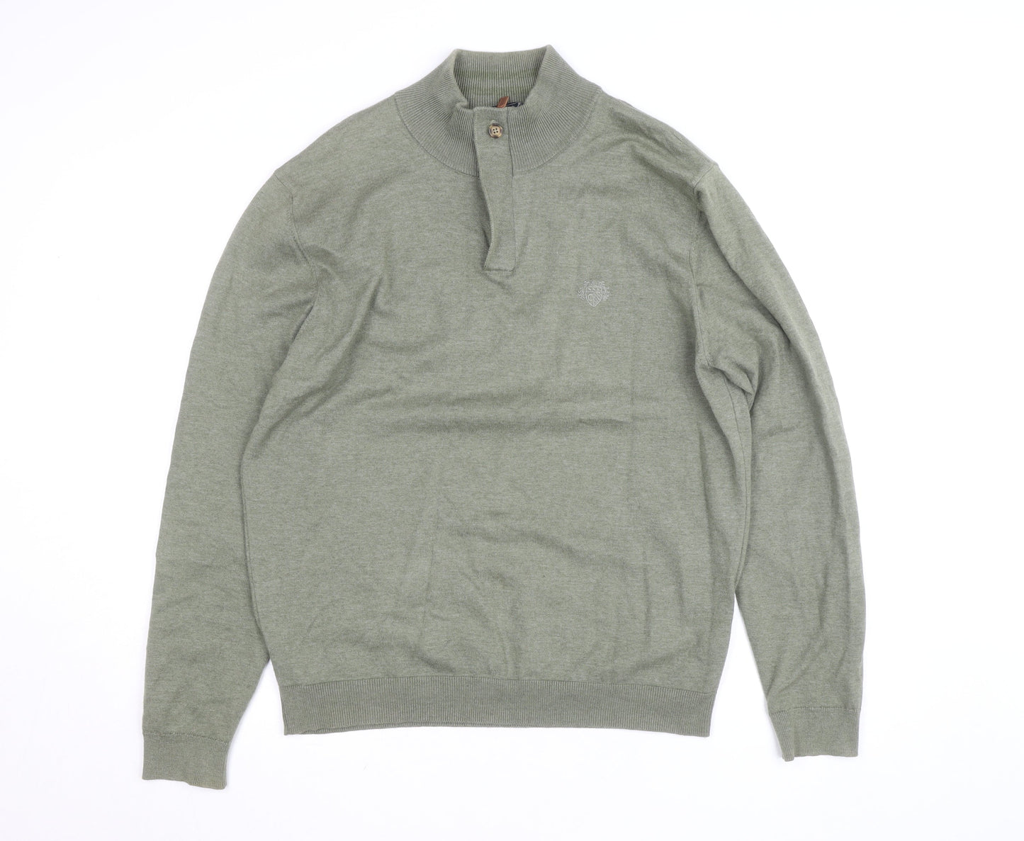 Paul Costelloe Men’s Green Henley Jumper L High Neck Cotton Blend