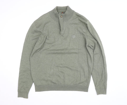 Paul Costelloe Men’s Green Henley Jumper L High Neck Cotton Blend