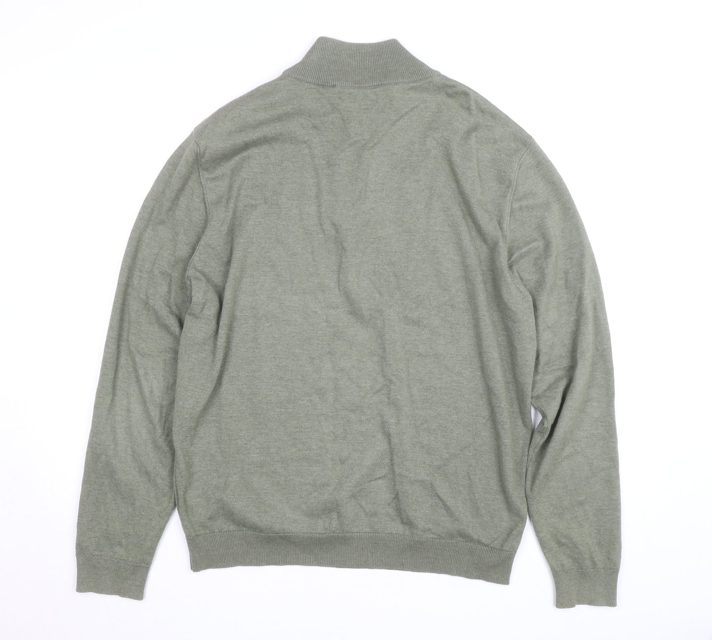Paul Costelloe Men’s Green Henley Jumper L High Neck Cotton Blend