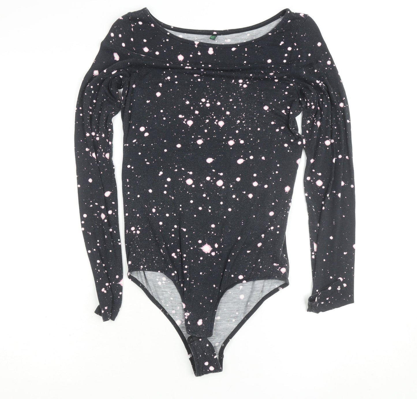 Benetton Women Black Pink Long Sleeve Bodysuit Size M