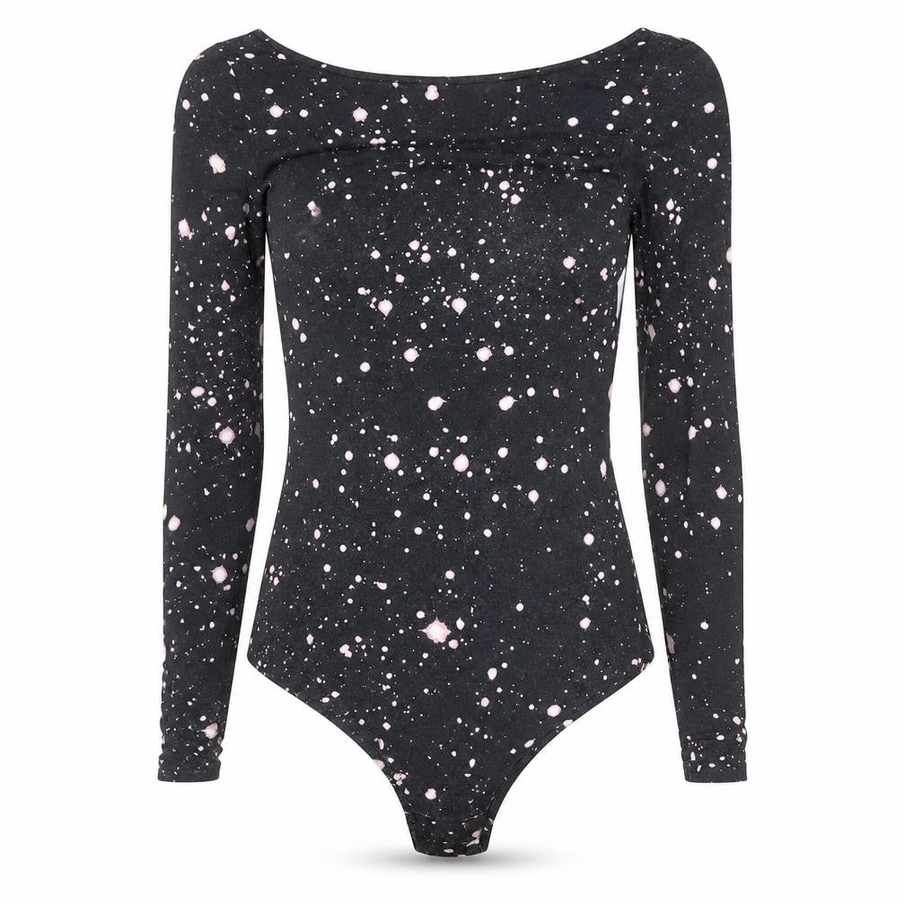 United Colors of Benetton Women Black Pink Long Sleeve Bodysuit Size M