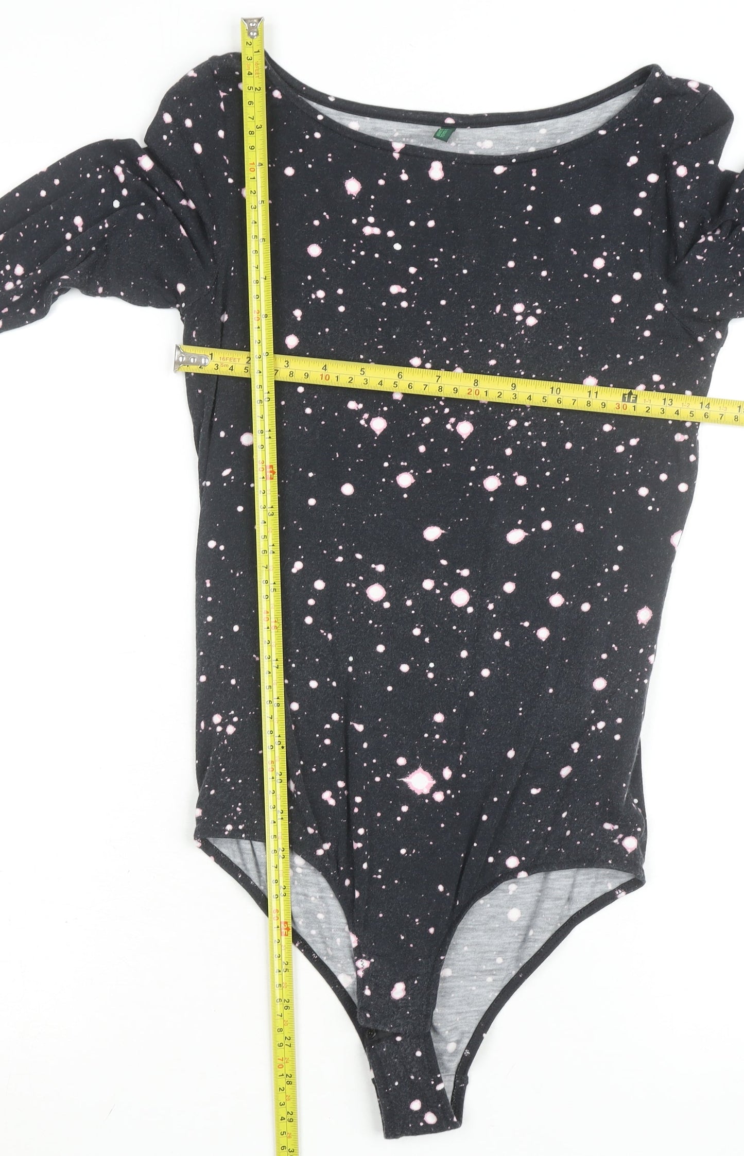 Benetton Women Black Pink Long Sleeve Bodysuit Size M