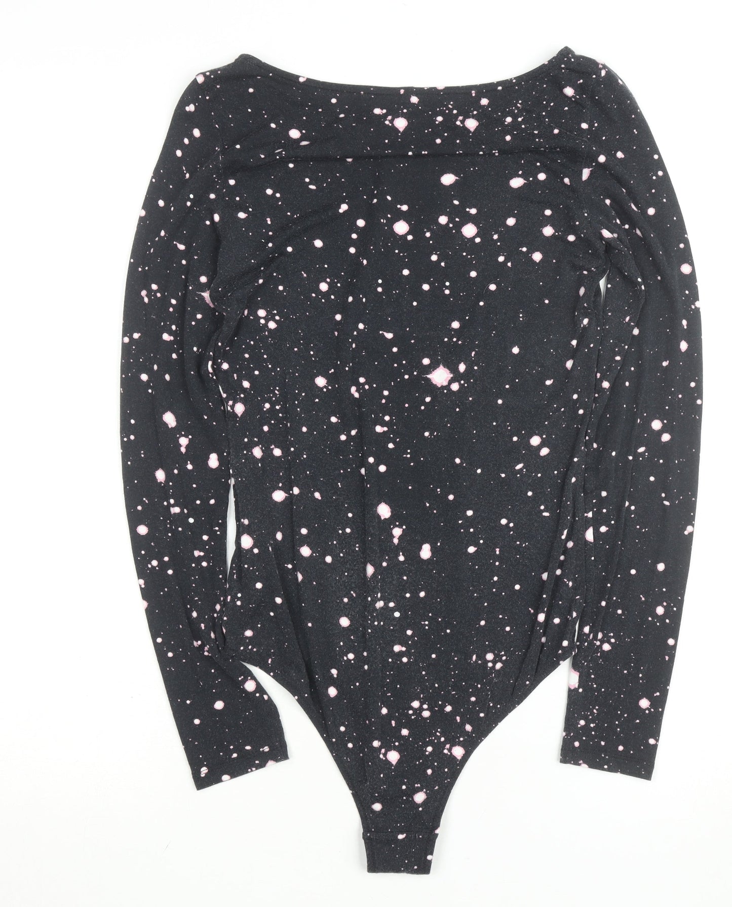 Benetton Women Black Pink Long Sleeve Bodysuit Size M