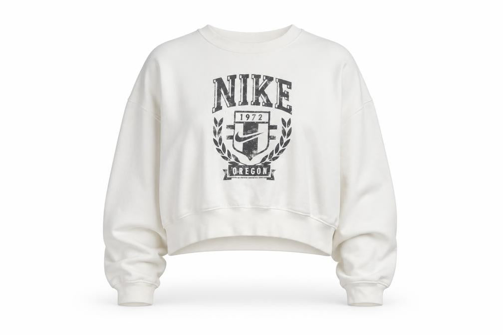 Nike Women’s White Crew Neck Pullover Sweatshirt Size 12 with Logo Print