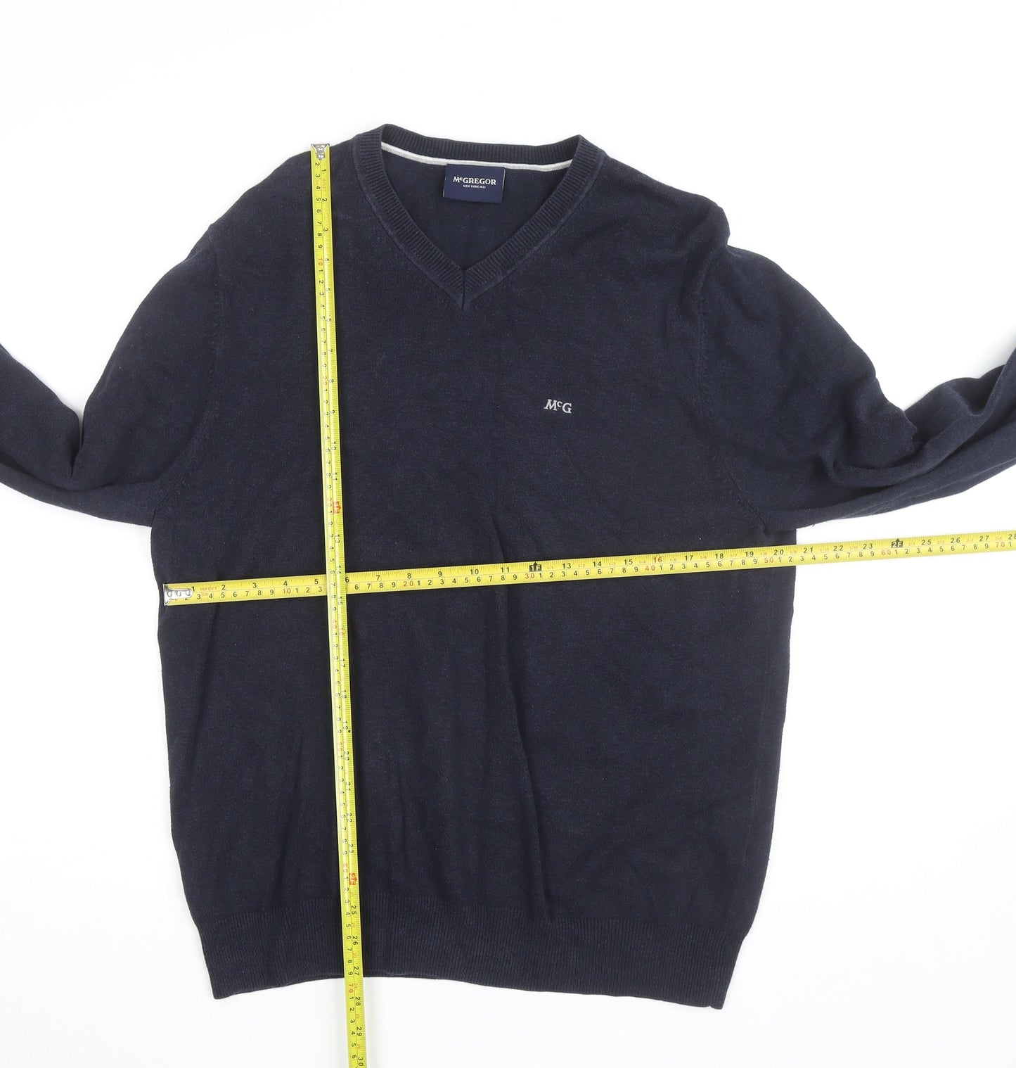 McGregor Men’s Blue V-Neck Cotton Blend Pullover Jumper L