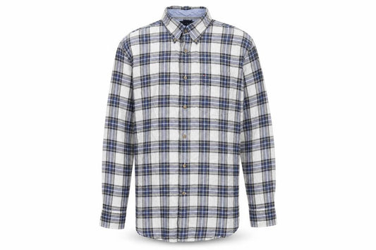 Tommy Hilfiger Men's Blue Plaid Button-Down Long Sleeve Cotton Shirt L