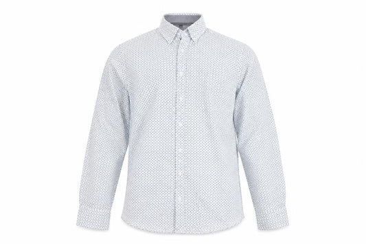 CASA MODA Men's Blue Geometric Long Sleeve Button-Up Shirt L