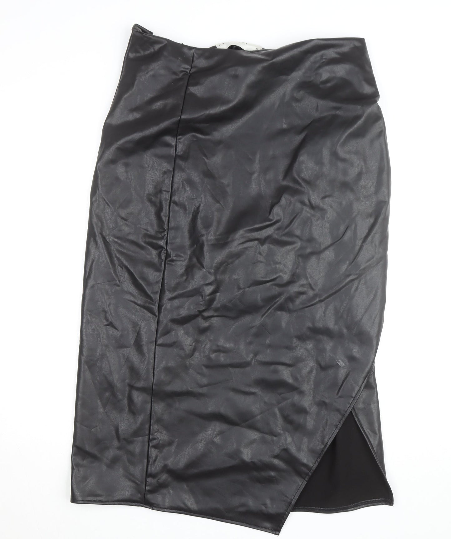 FW Bridge Women's Black Faux Leather Midi Pencil Skirt Size 16